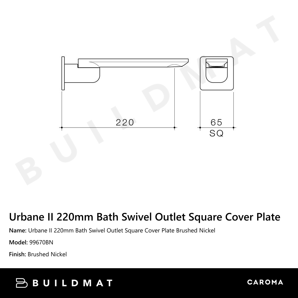 Urbane II 220mm Bath Swivel Outlet Square Cover Plate Brushed Nickel