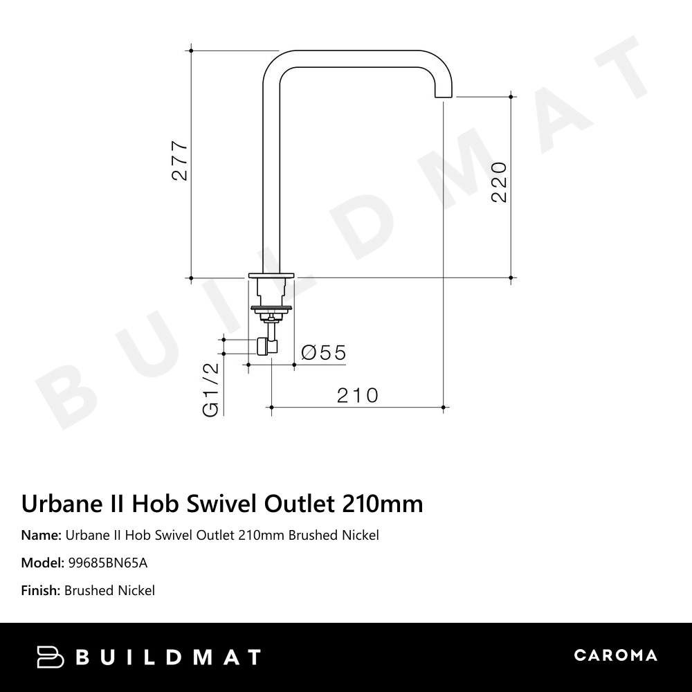 Urbane II Hob Swivel Outlet 210mm Brushed Nickel