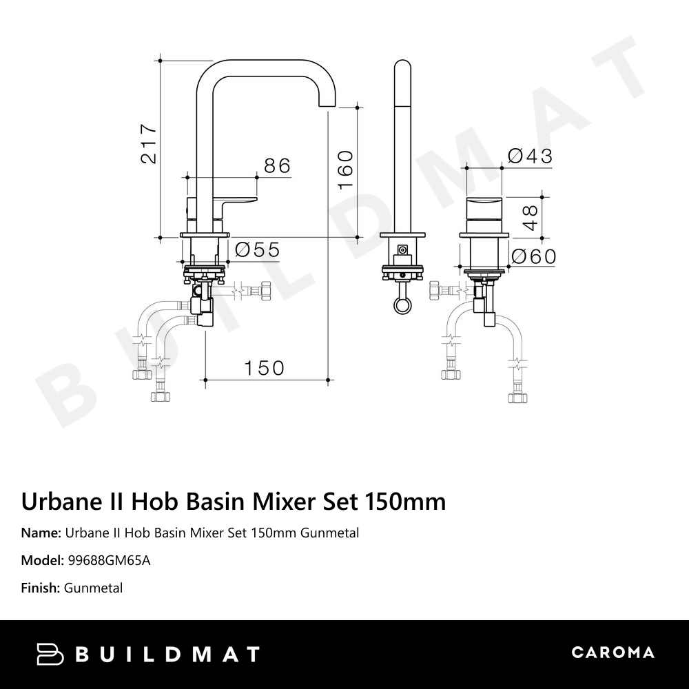 Urbane II Hob Basin Mixer Set 150mm Gunmetal