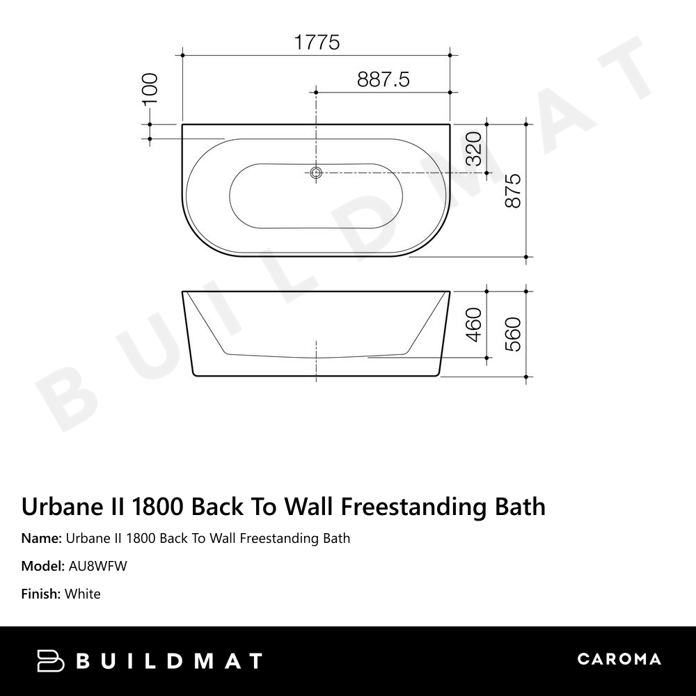 Urbane II 1800 Back To Wall Freestanding Bath