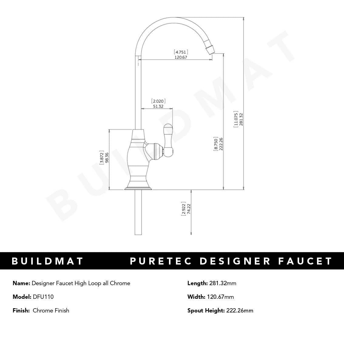 Designer Faucet High Loop all Chrome Filter Tap