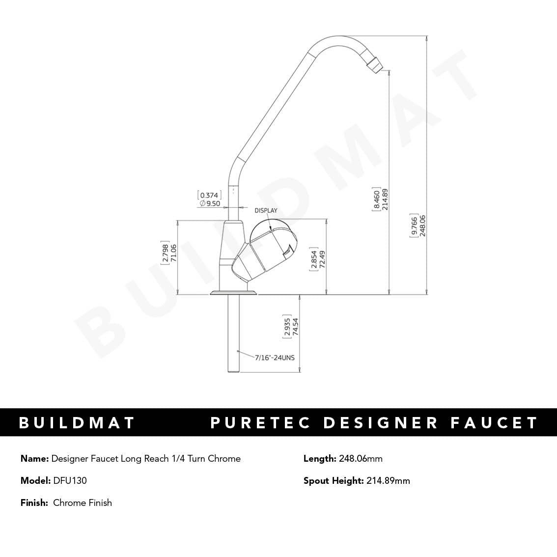 Designer Faucet Long Reach 1/4 Turn Chrome Filter Tap