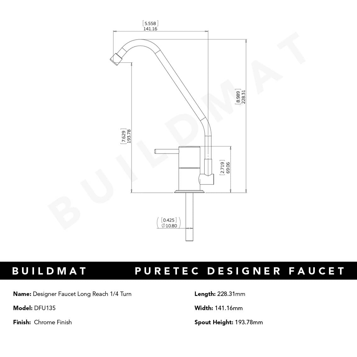 Designer Faucet Long Reach 1/4 Turn Filter Tap