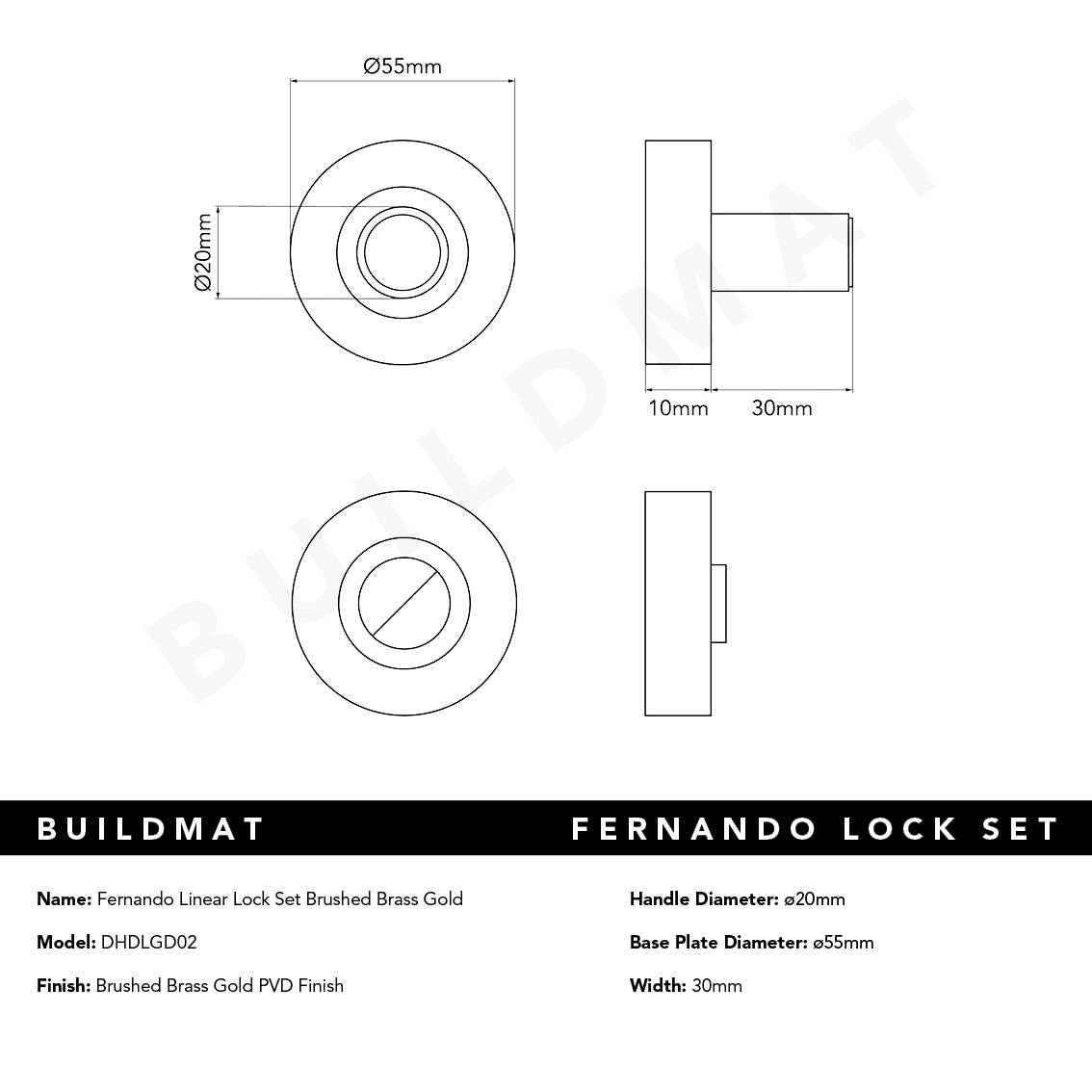 Fernando Linear Lock Set Brushed Brass Gold