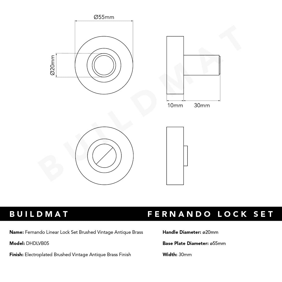 Fernando Linear Lock Set Brushed Vintage Antique Brass