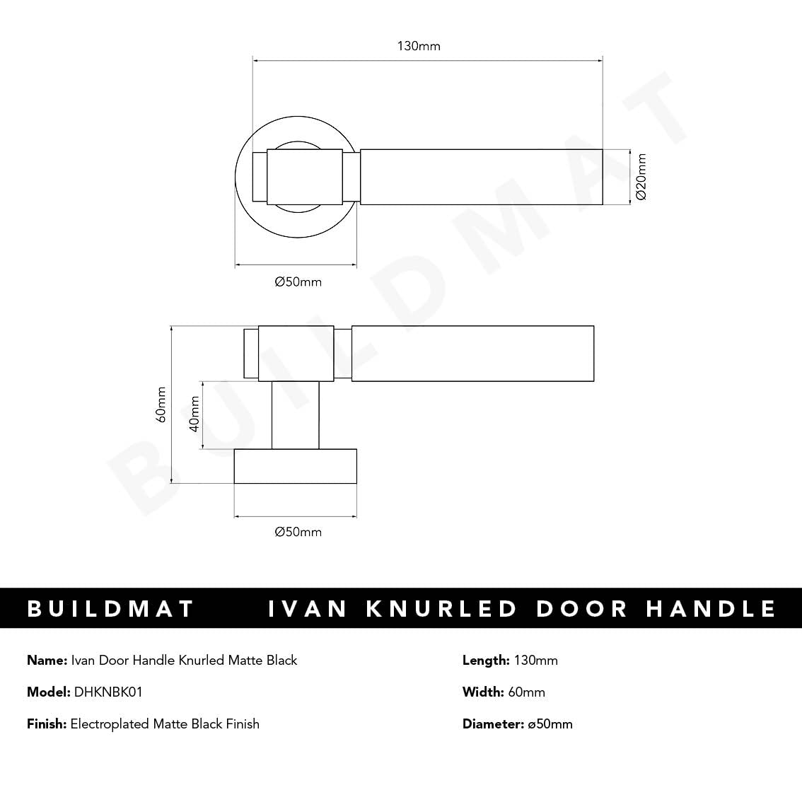 Ivan Door Handle Knurled Matte Black