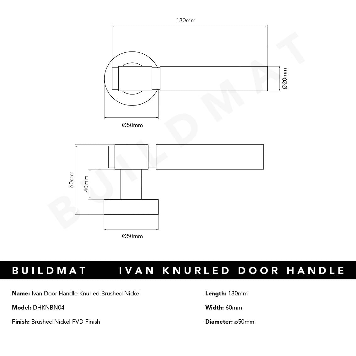 Ivan Door Handle Knurled Brushed Nickel