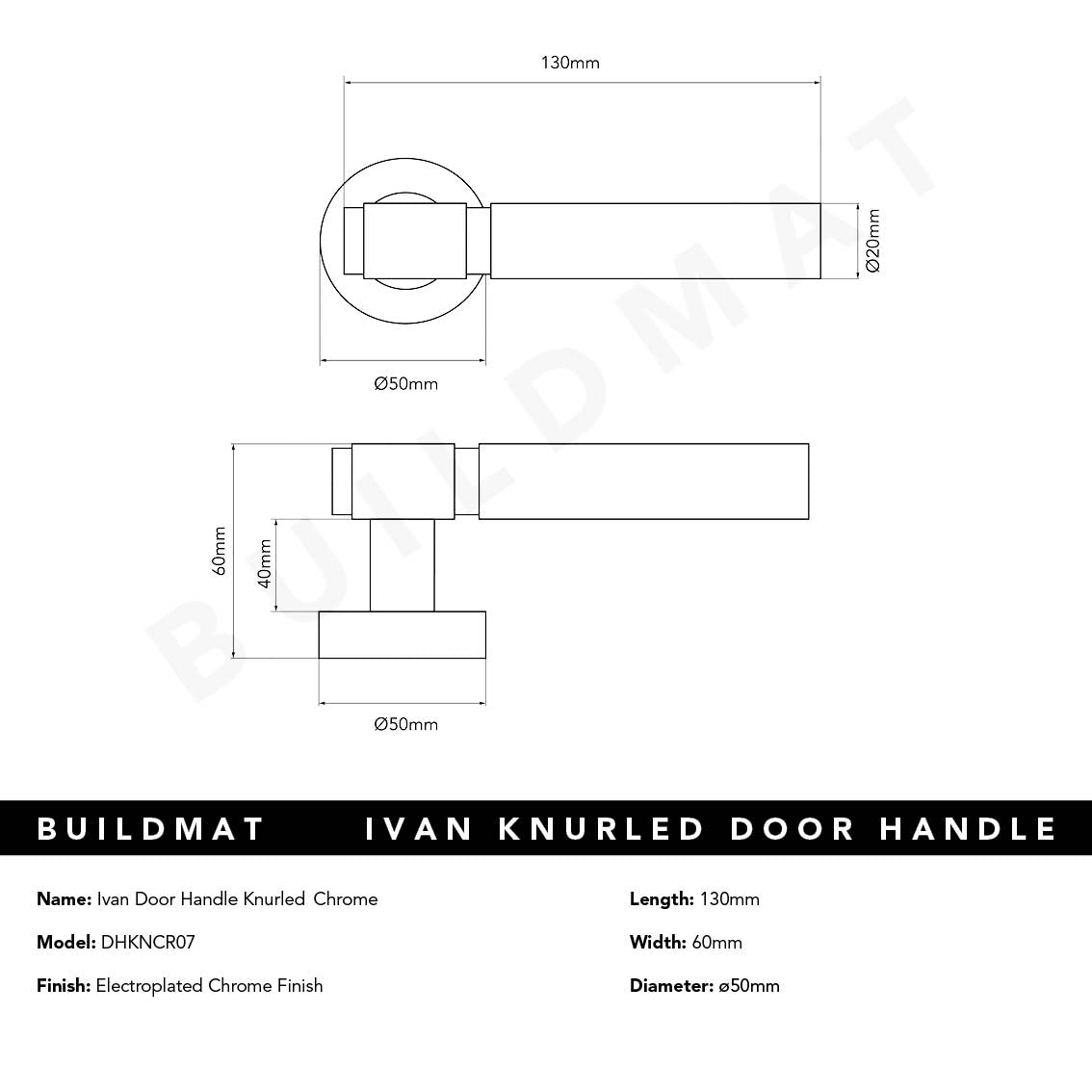 Ivan Door Handle Knurled Chrome