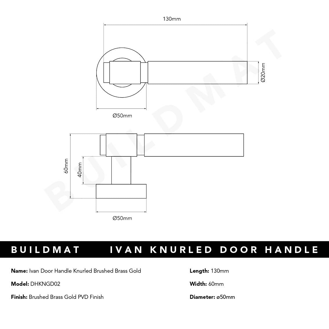 Ivan Door Handle Knurled Brushed Brass Gold