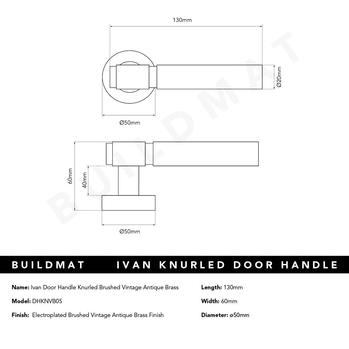 Ivan Door Handle Knurled Brushed Vintage Antique Brass