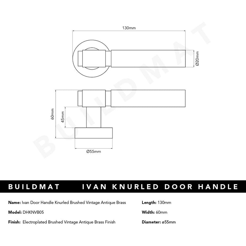 Ivan Door Handle Knurled Brushed Vintage Antique Brass