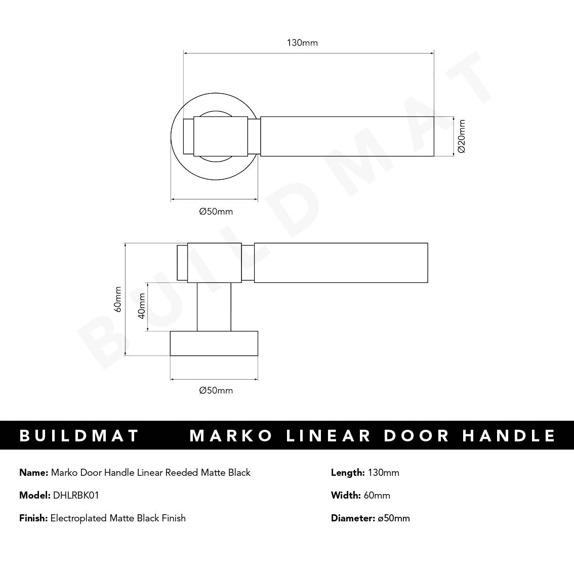 Marko Door Handle Linear Reeded Matte Black