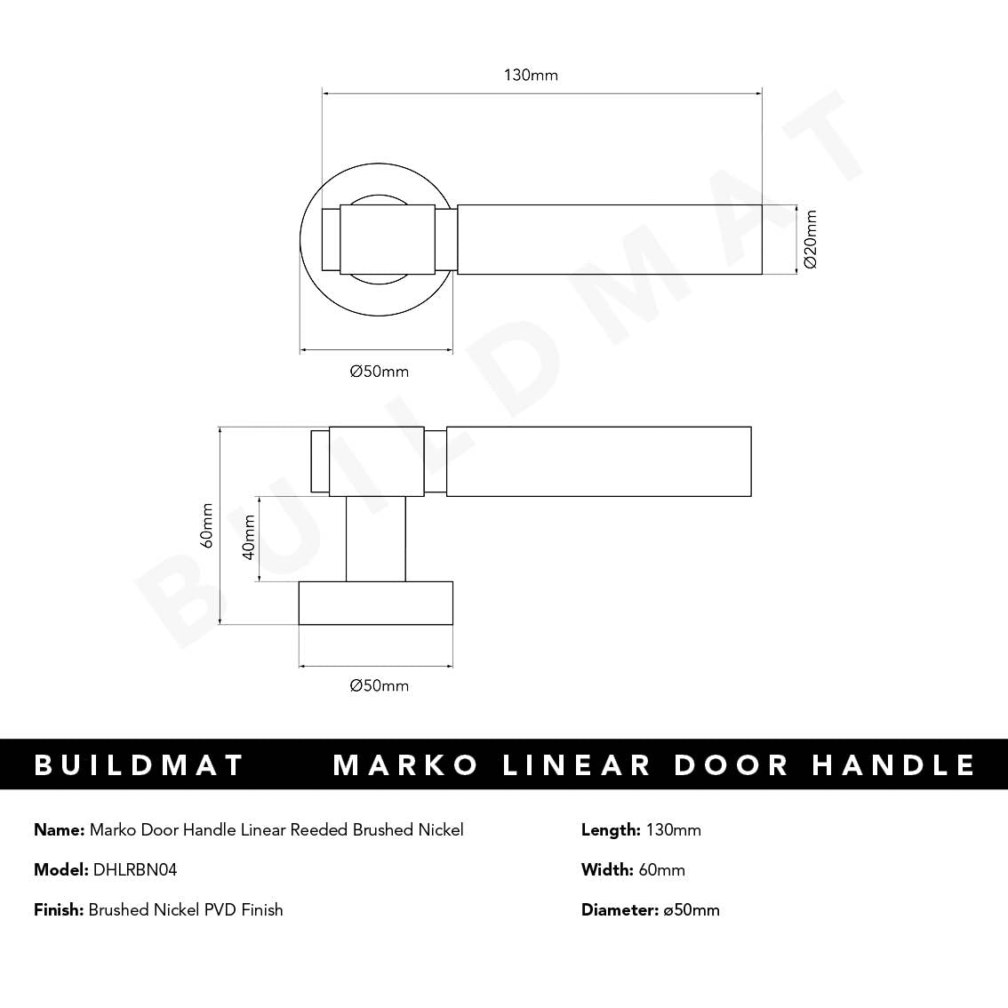 Marko Door Handle Linear Reeded Brushed Nickel