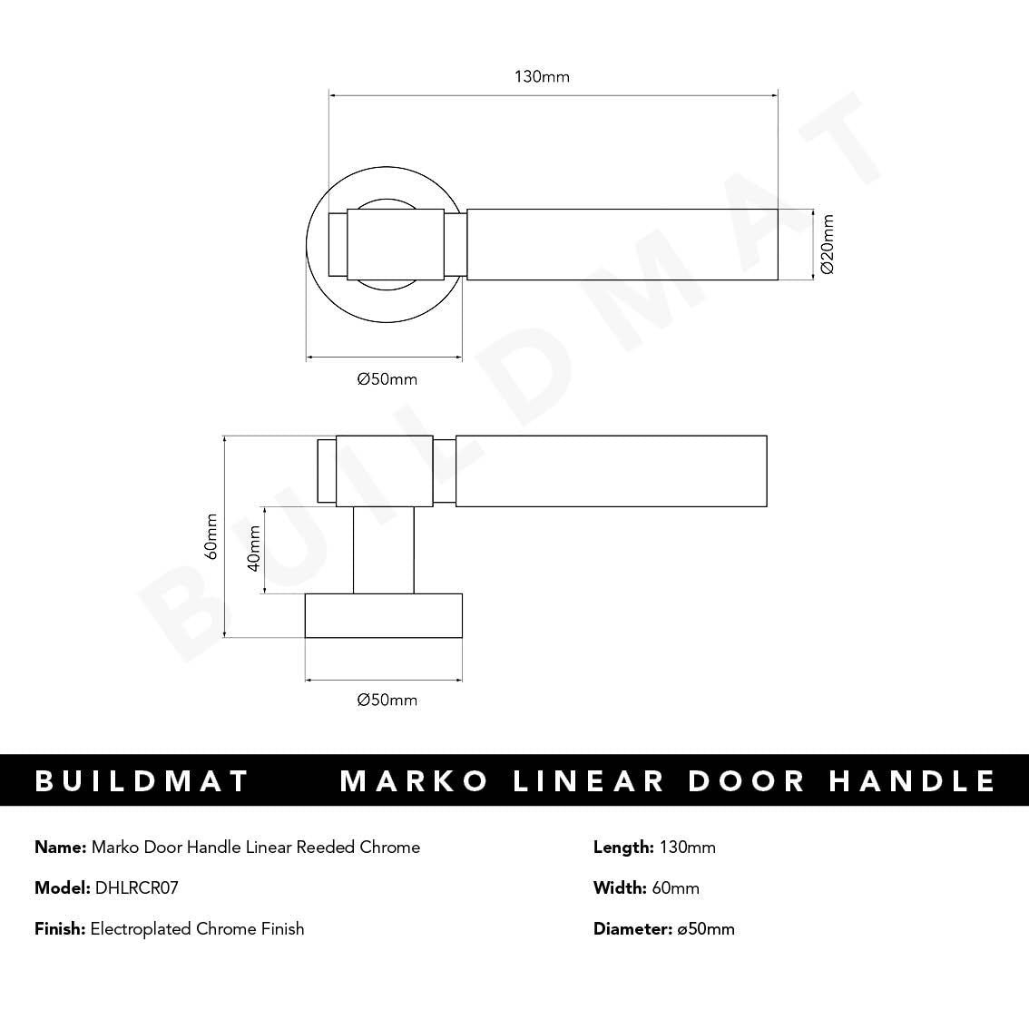 Marko Door Handle Linear Reeded Chrome