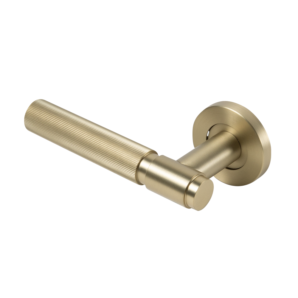 Marko Door Handle Linear Reeded Brushed Brass Gold