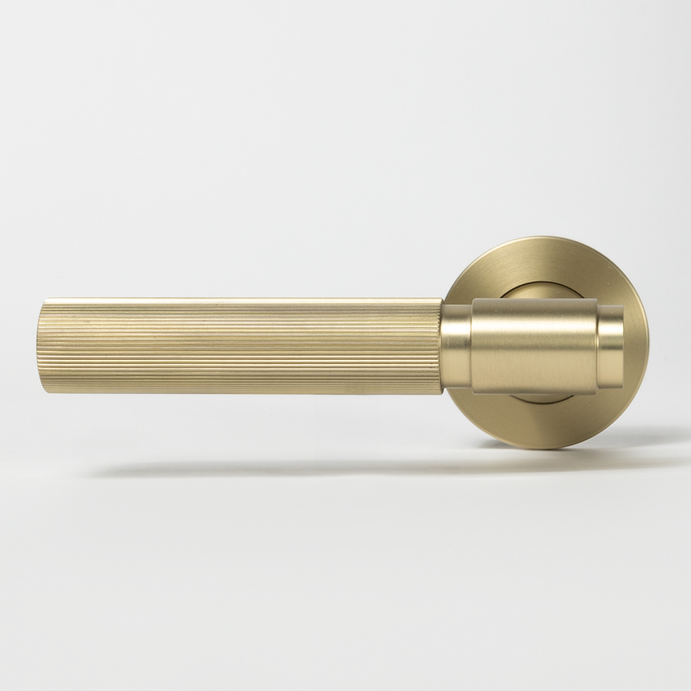 Marko Door Handle Linear Reeded Brushed Brass Gold