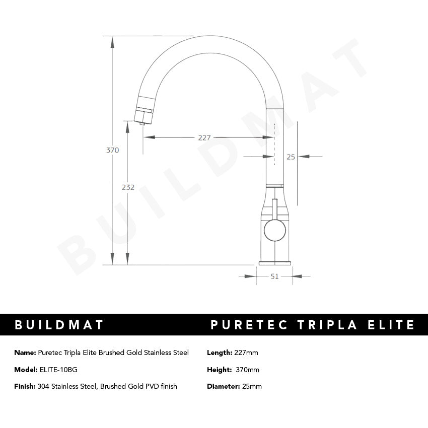 Puretec Tripla Elite Brushed Gold Stainless Steel