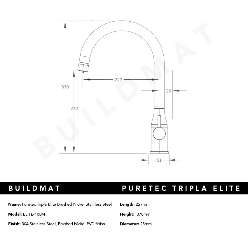 Puretec Tripla Elite Brushed Nickel Stainless Steel