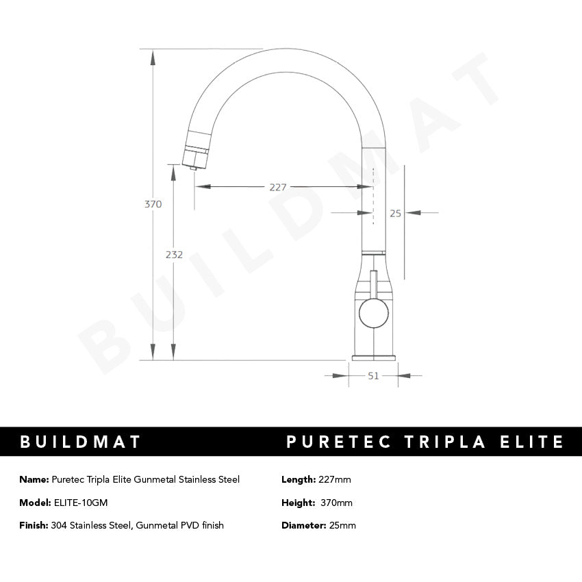 Puretec Tripla Elite Gunmetal Stainless Steel