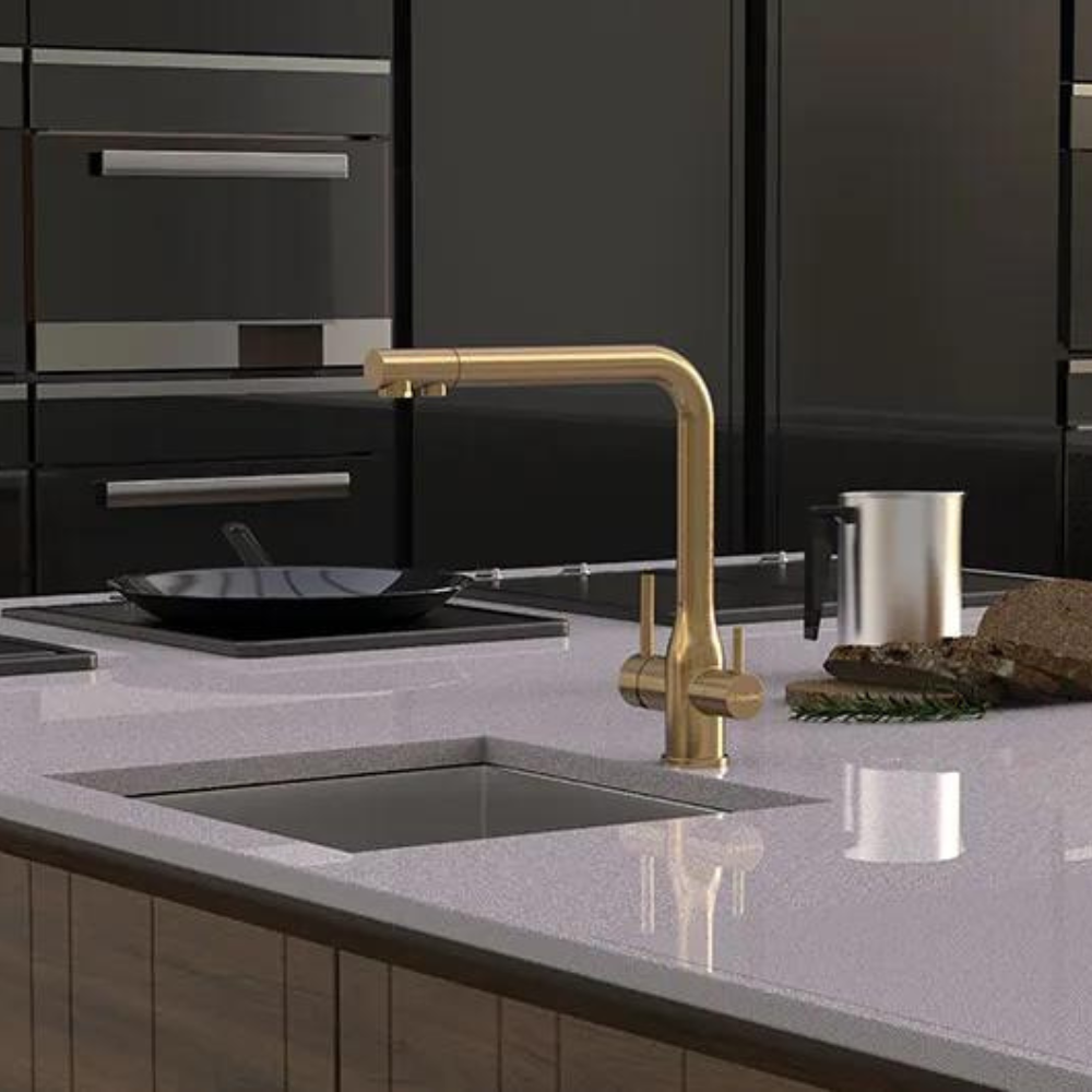 Tripla Elite Square Three-Way Mixer Brushed Gold