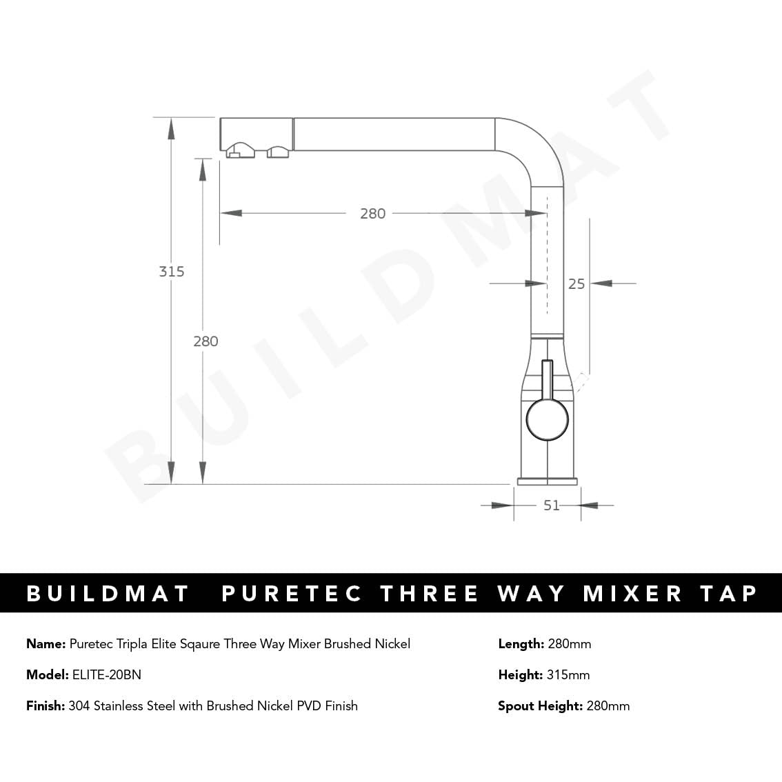 Tripla Elite Square Three-Way Mixer Brushed Nickel