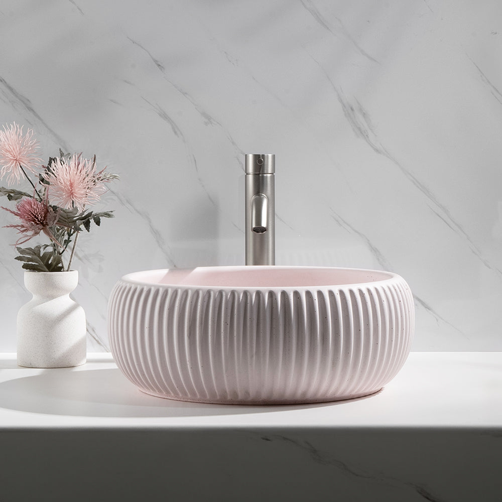 Felda Champagne Pink Fluted Concrete Basin