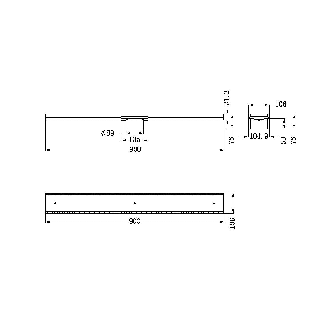 Tile Insert V Channel Floor Grate 89mm Outlet with Hole Saw Brushed Nickel