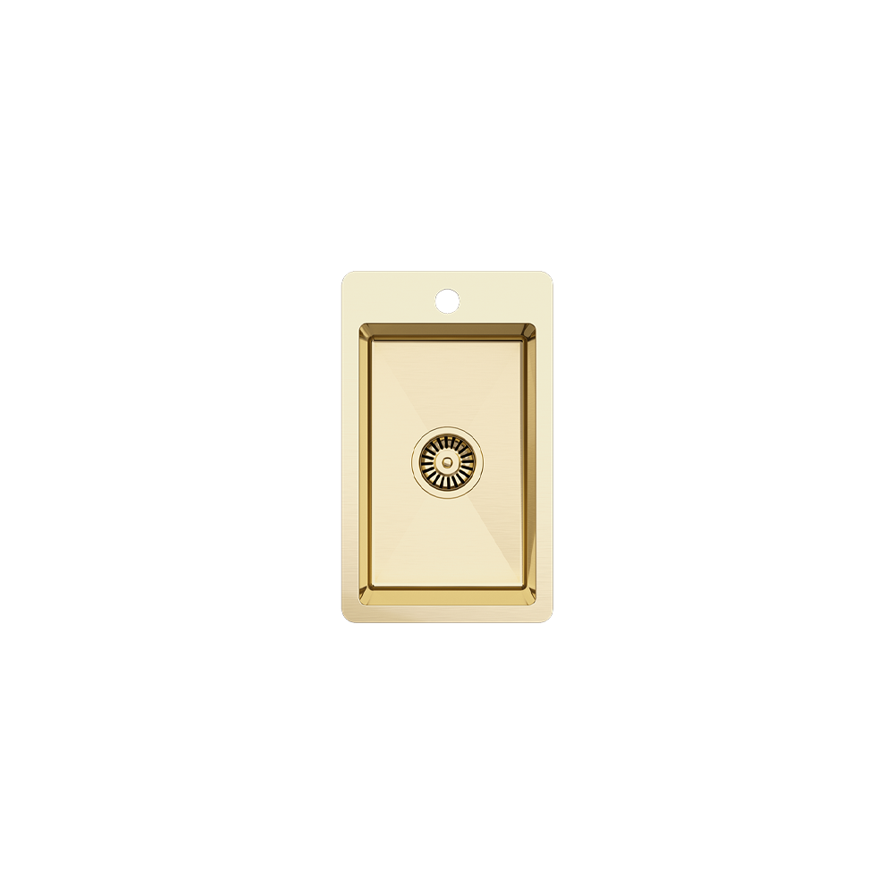 Harper 300x500 Single Bowl Butler Tap Landing Sink Brushed Brass Gold