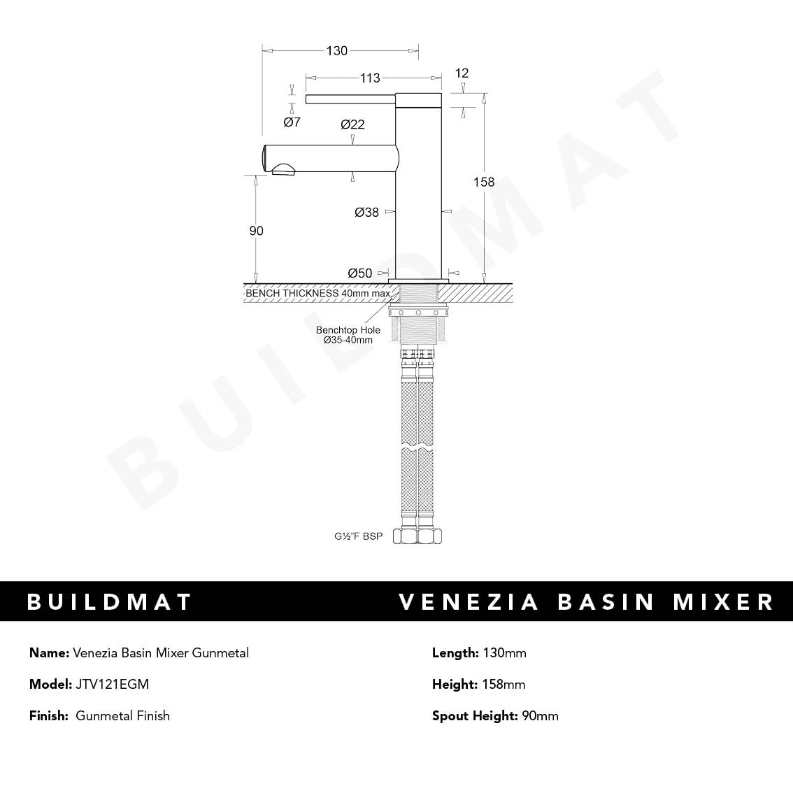 Venezia Basin Mixer Gunmetal