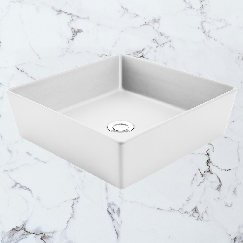 Venezia Square Countertop Vessel With Chrome Pop-up Waste White