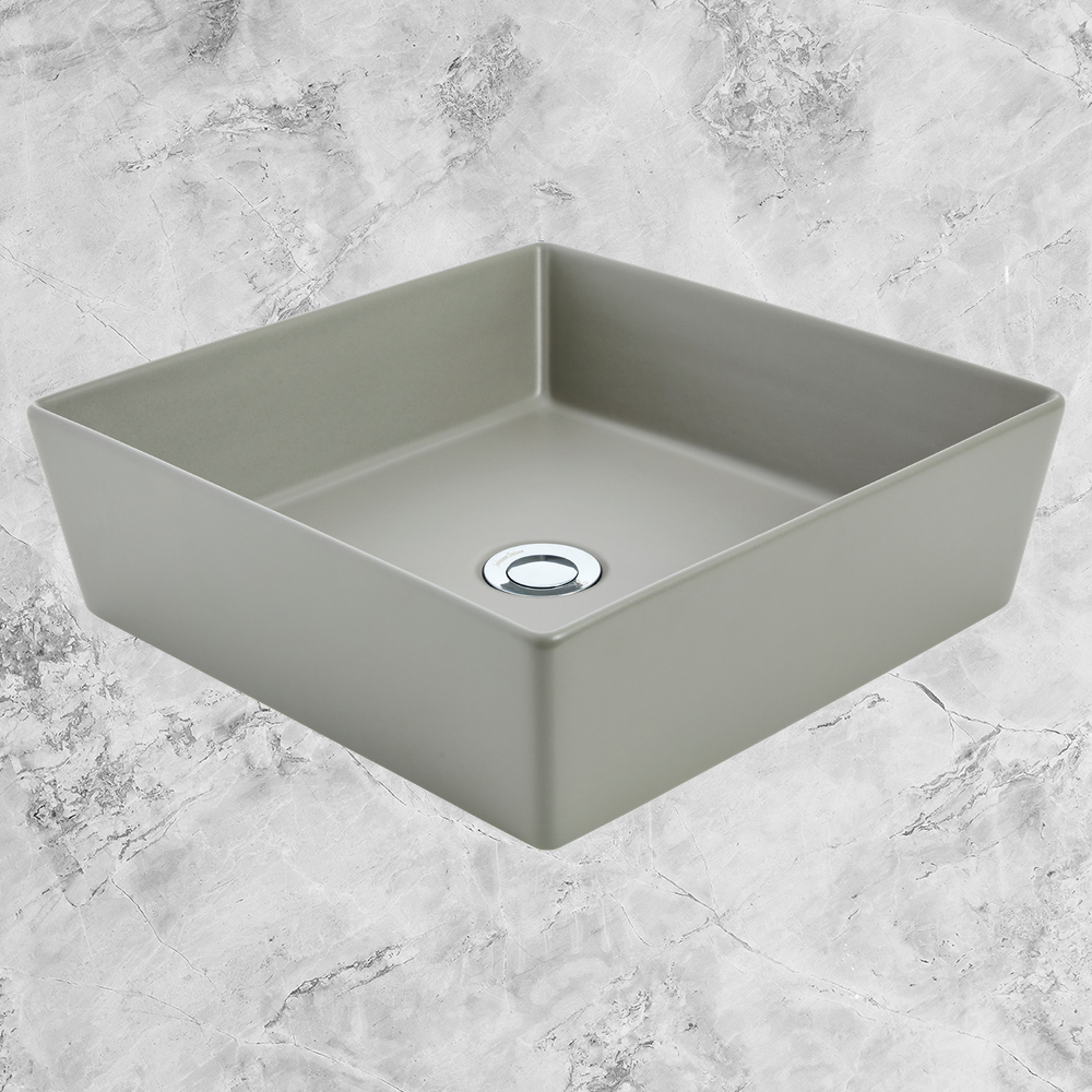 Venezia Square Countertop Vessel With Chrome Pop-up Waste Ash