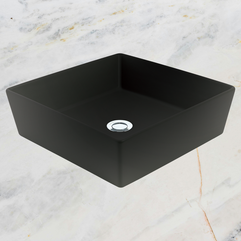 Venezia Square Countertop Vessel With Chrome Pop-up Waste Graphite