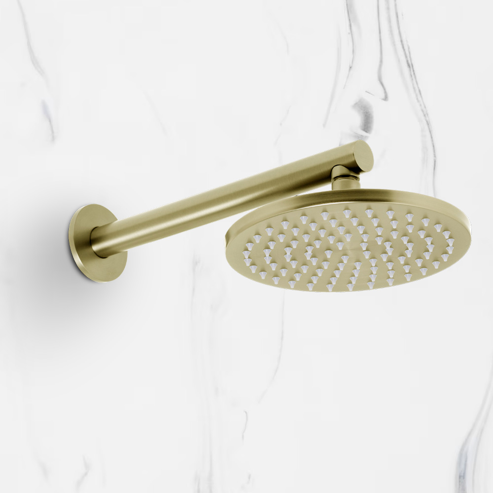 Venezia Overhead Rain Shower With 300mm Wall Arm Brushed Brass Gold