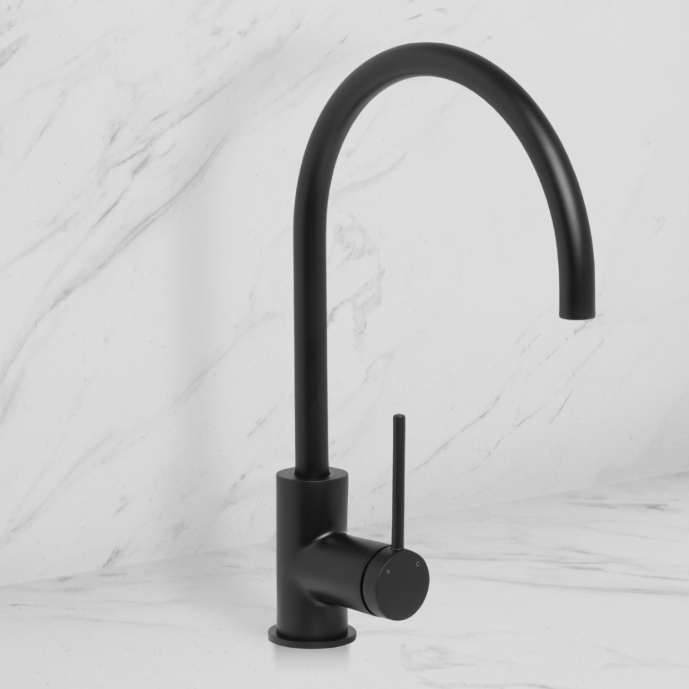 Venezia Gooseneck Sink Mixer Matte Black