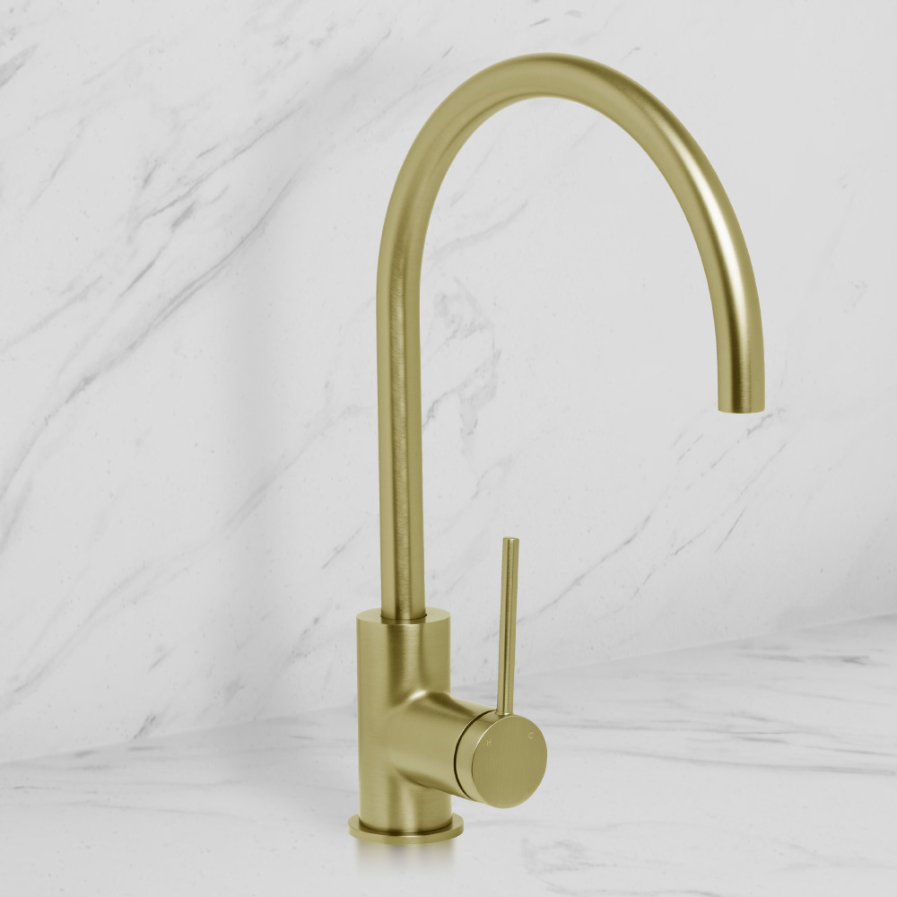 Venezia Gooseneck Sink Mixer Brushed Brass Gold