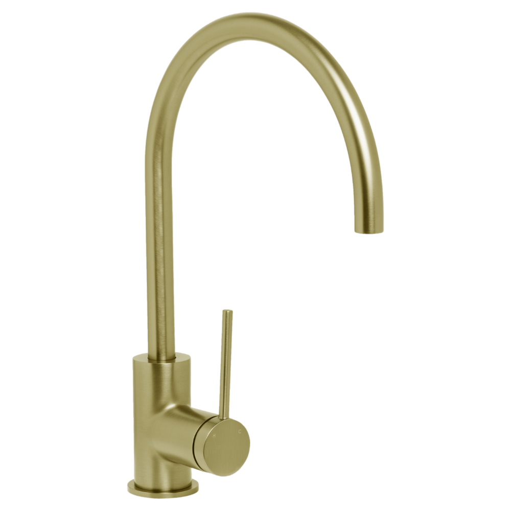 Venezia Gooseneck Sink Mixer Brushed Brass Gold