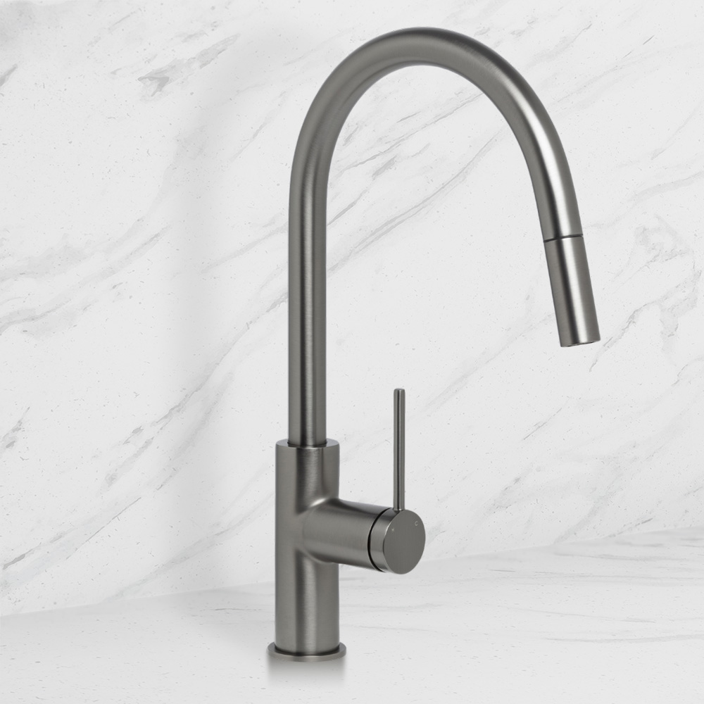 Venezia Gooseneck Pull Out Sink Mixer Brushed Gunmetal