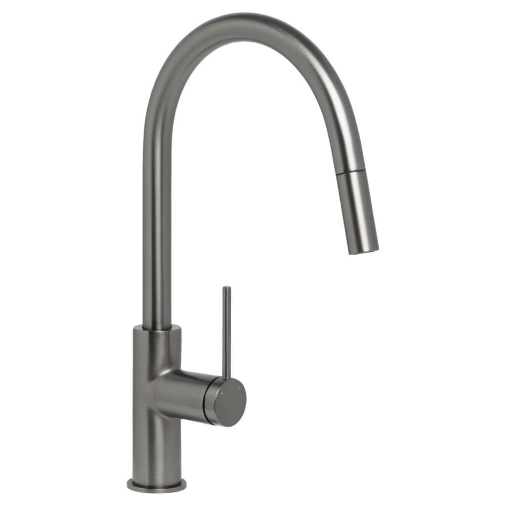 Venezia Gooseneck Pull Out Sink Mixer Brushed Gunmetal