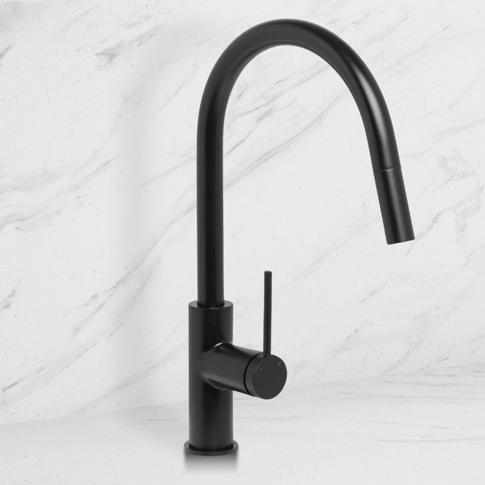 Venezia Gooseneck Pull Out Sink Mixer Matte Black