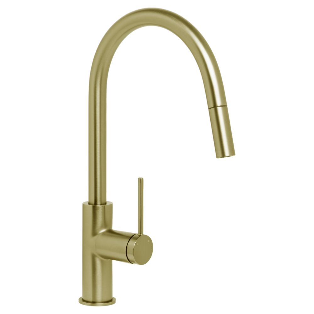 Venezia Gooseneck Pull Out Sink Mixer Brushed Brass Gold