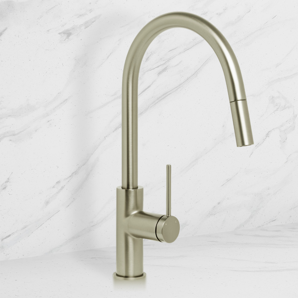 Venezia Gooseneck Pull Out Sink Mixer Brushed Nickel