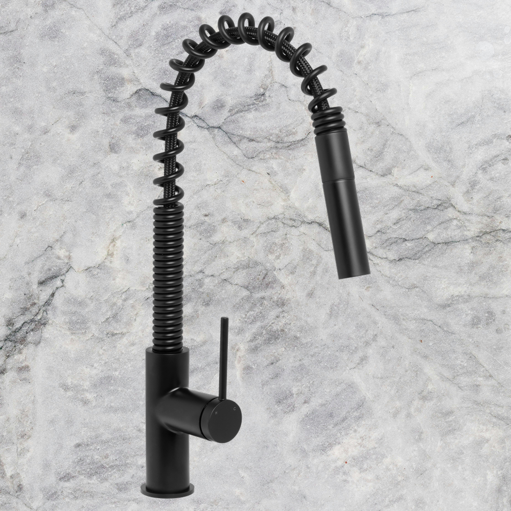 Venezia Gooseneck Pull Out Spring Sink Mixer Matte Black