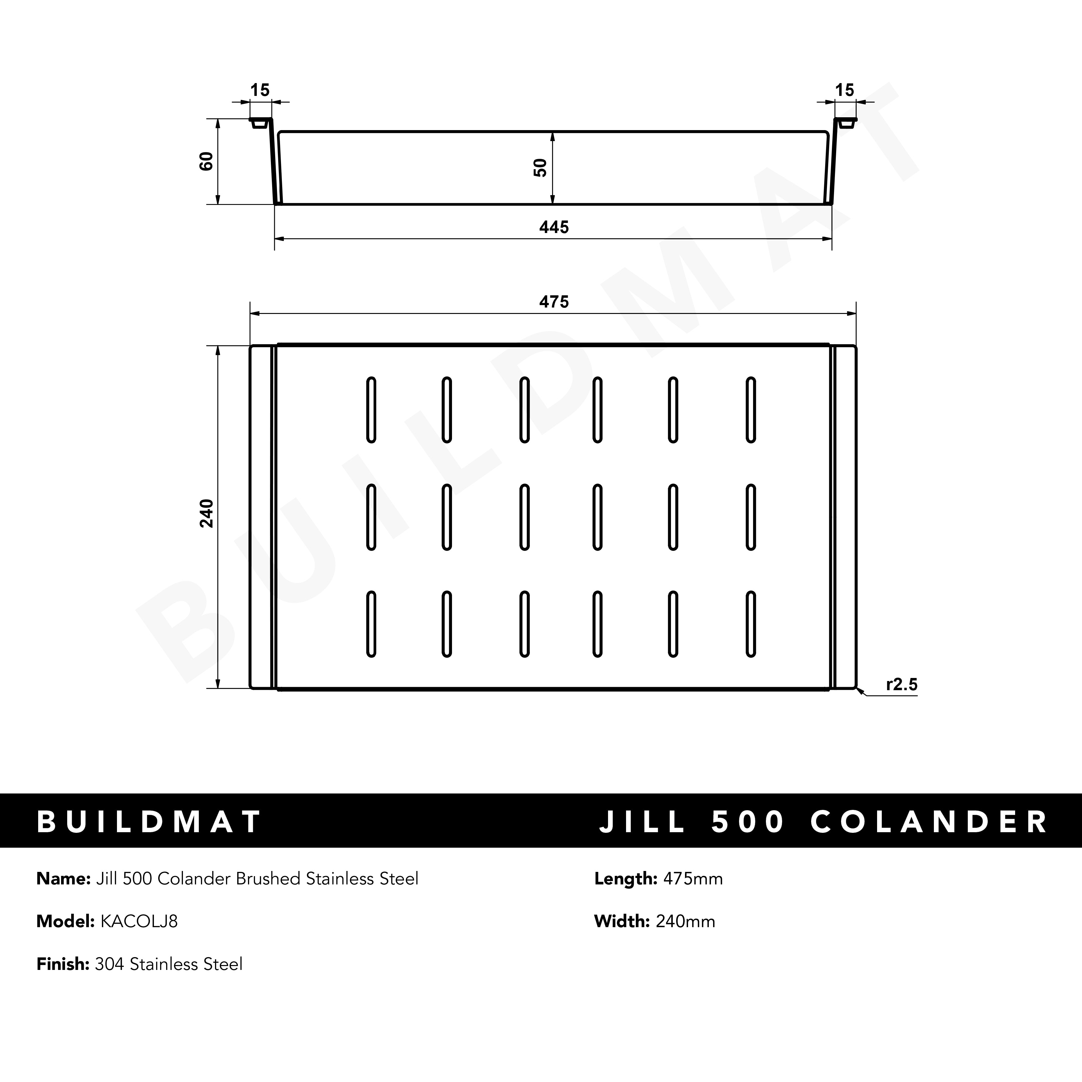 Jill 500 Colander Brushed Stainless Steel