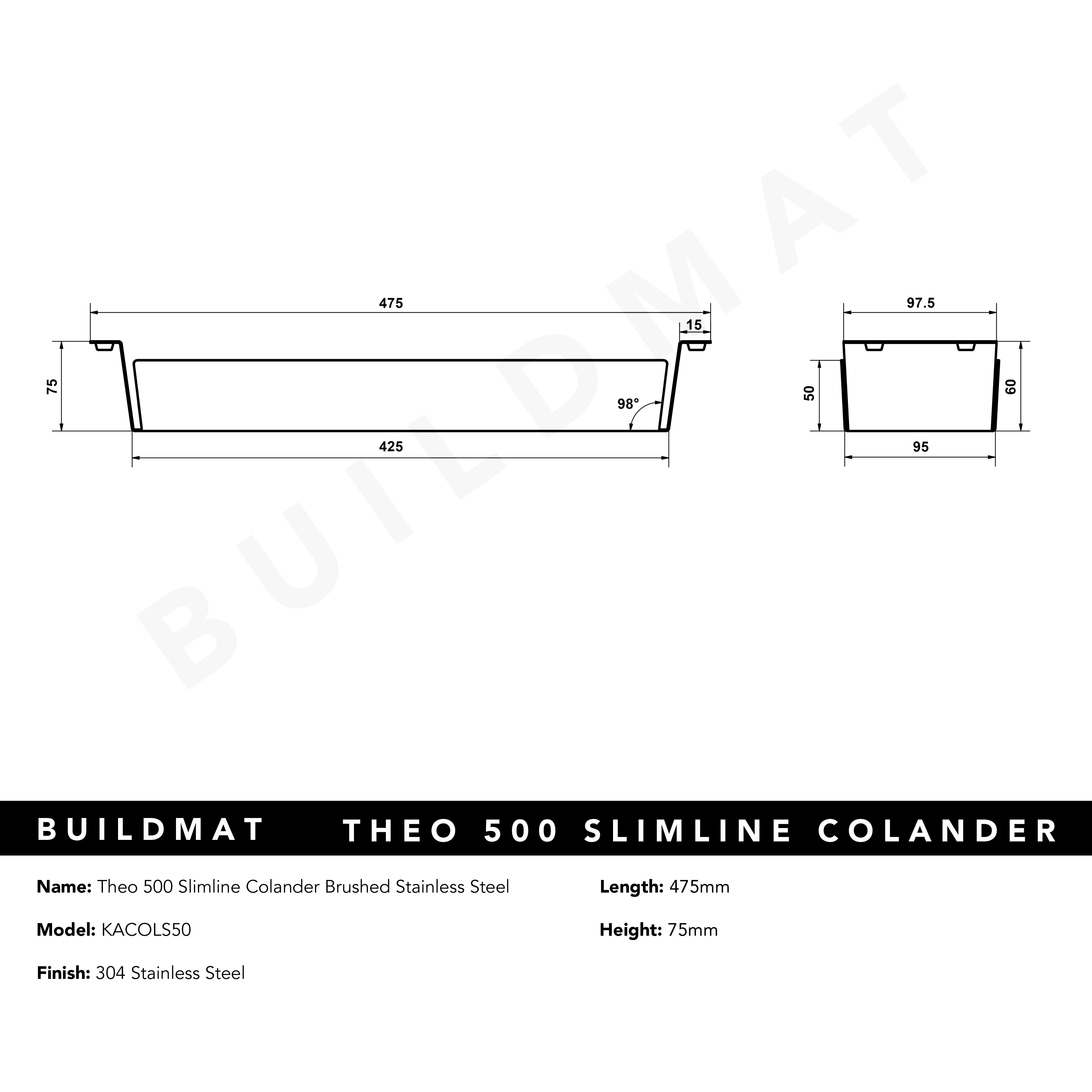 Theo 500 Slimline Colander Brushed Stainless Steel