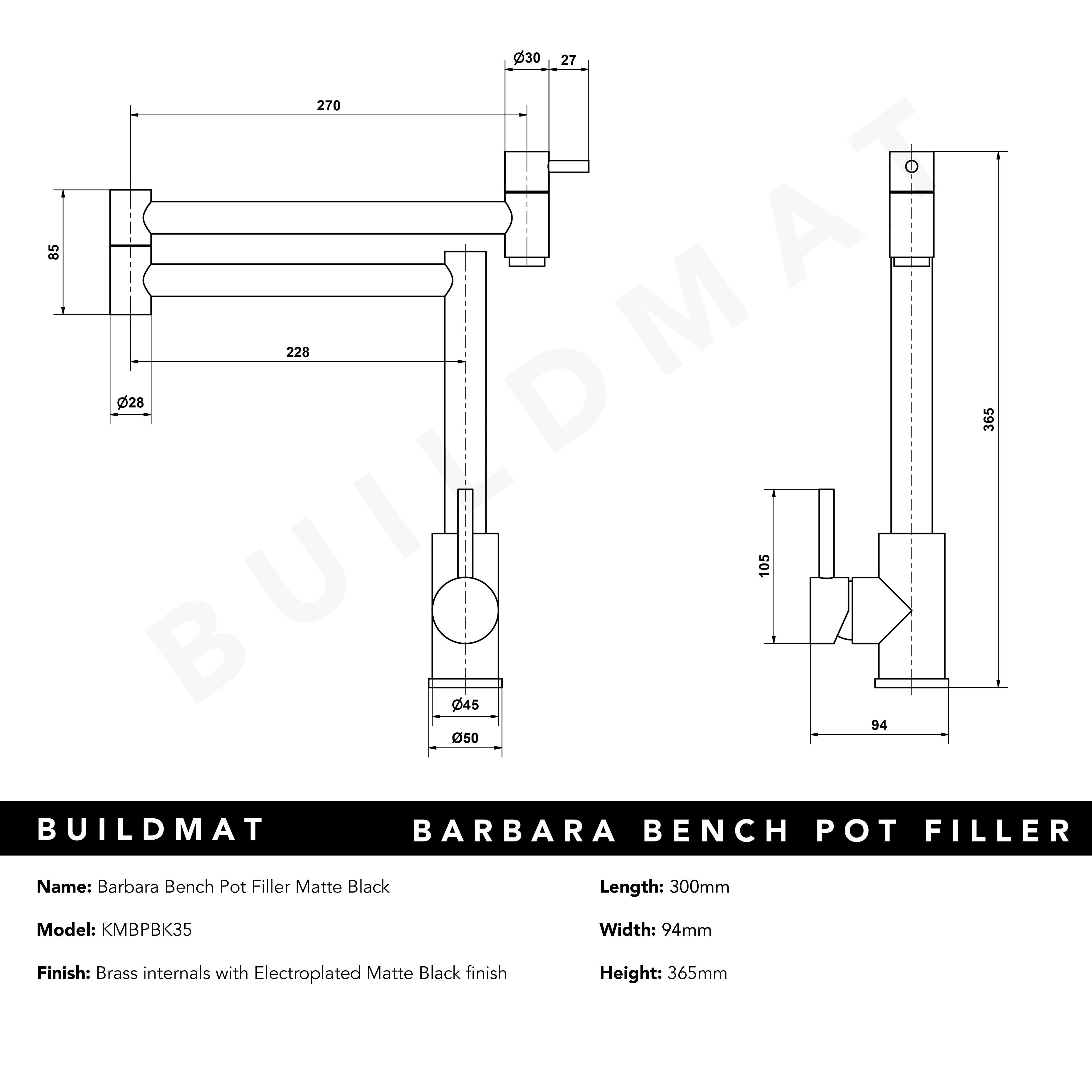 Barbara Bench Pot Filler Matte Black