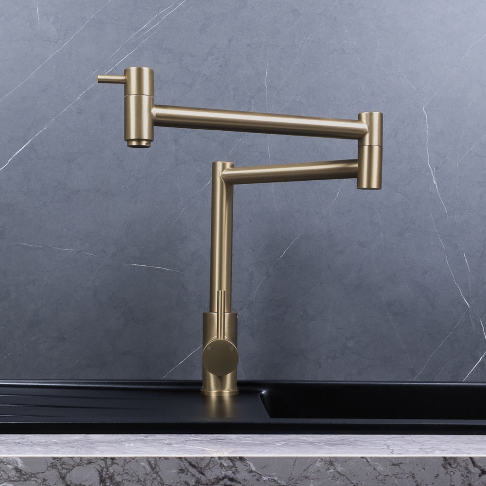 Barbara Bench Pot Filler Brushed Brass Gold