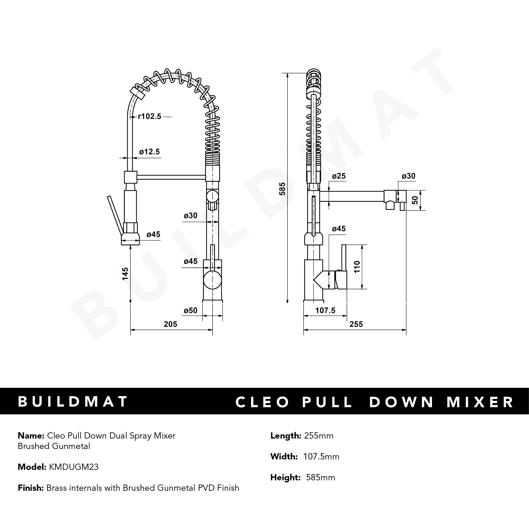 Cleo Brushed Gunmetal Pull Down Dual Spray Mixer