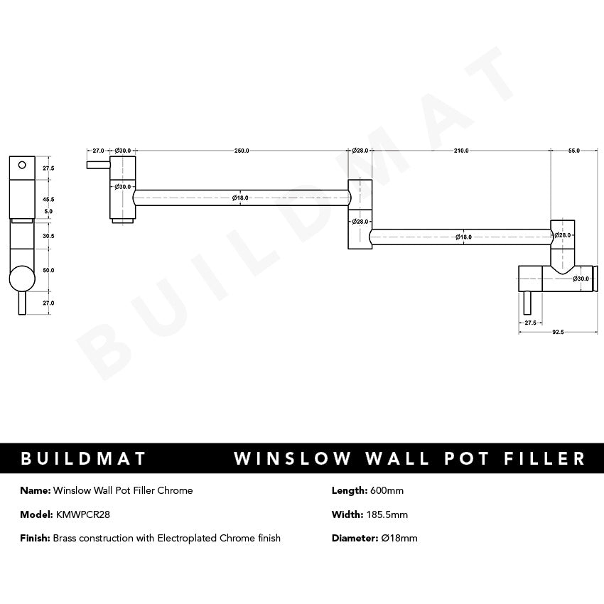 Winslow Wall Pot Filler Chrome - CLEARANCE