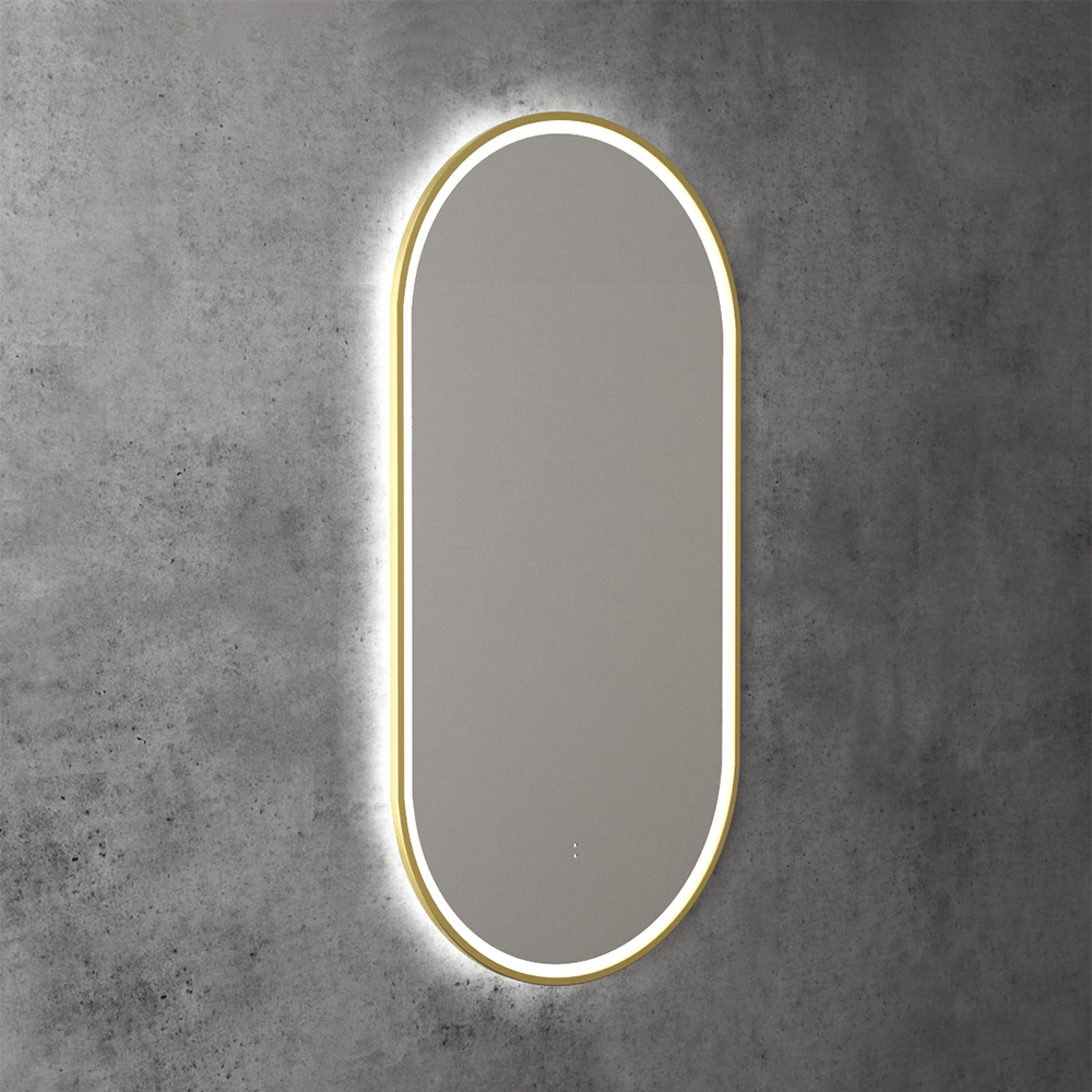 Beau Monde Oblong Pill LED Mirror Brushed Gold