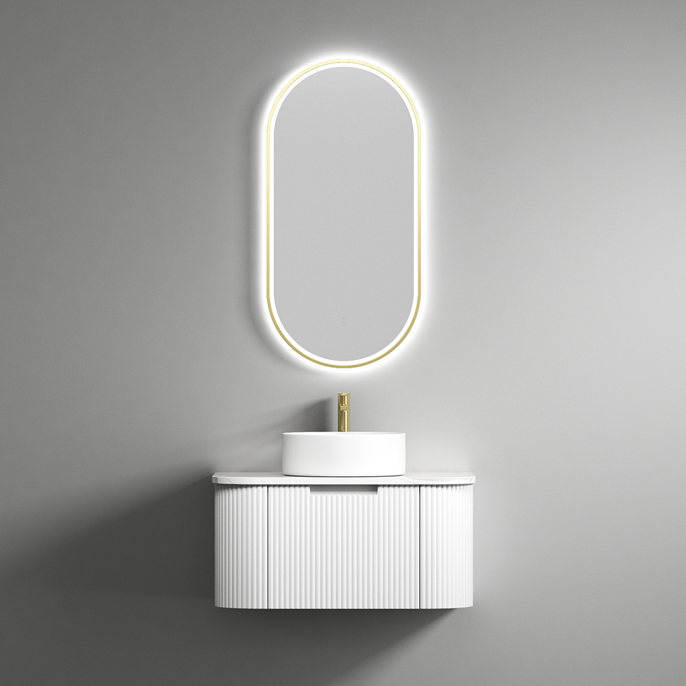 Beau Monde Oblong Pill LED Mirror Brushed Gold